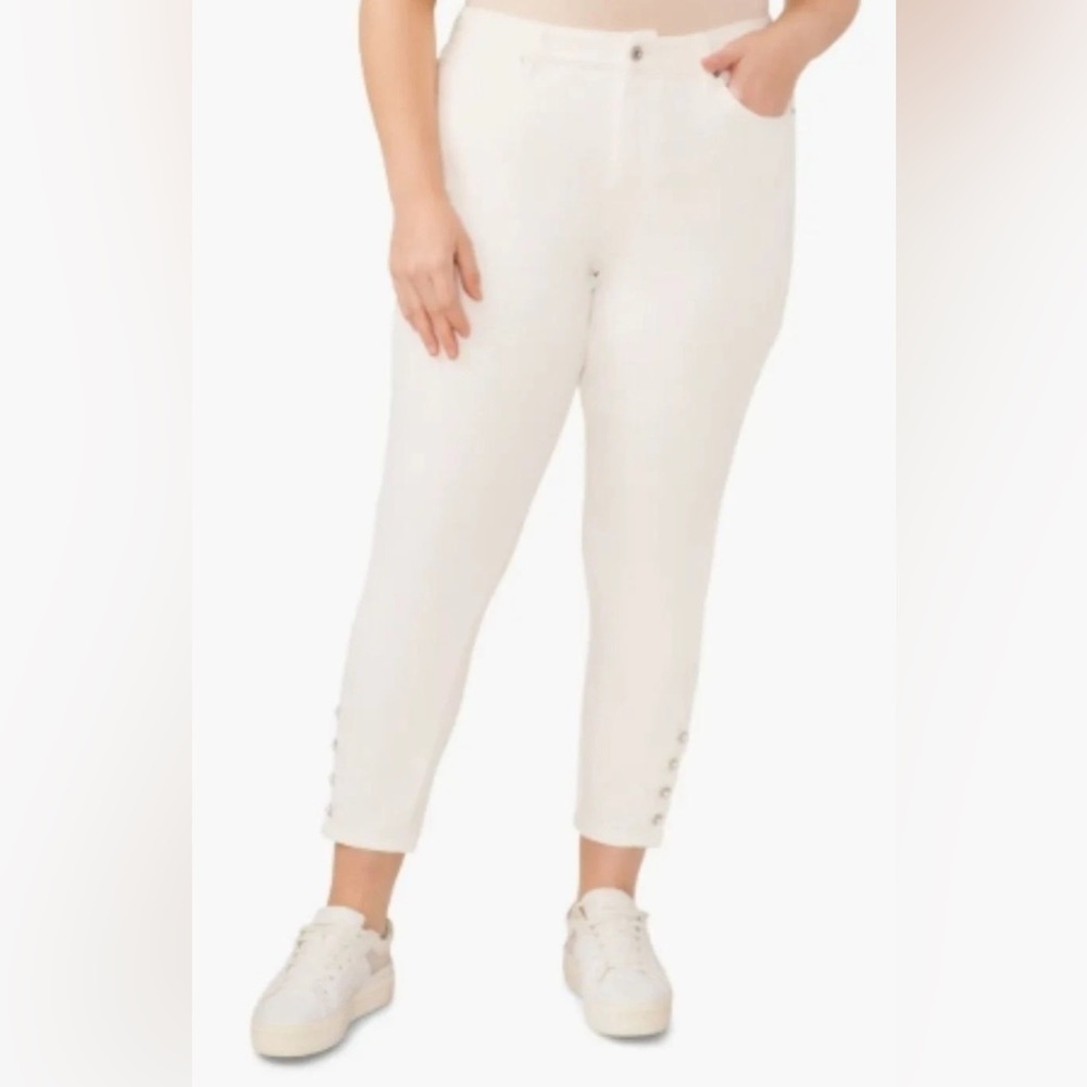 NEW Women's CeCe Ankle Jeans with Faux Pearl Classic Skinny White $119